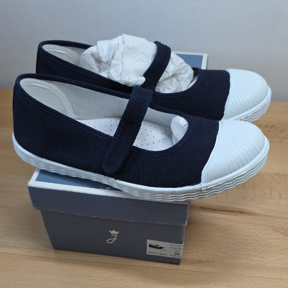 Jacadi Navy and White Mary Jane Flats